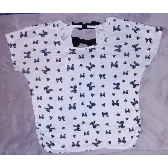Tempted Los Angeles Light Pink Black Soft Hearts Sweater Short Sleeve Bows 1x - Picture 1 of 5